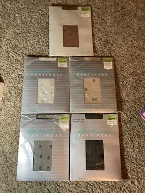 5 Pair JC Penney Fashion PANTYHOSE Size AVERAGE Textured NYLONS Taupe Gray Black